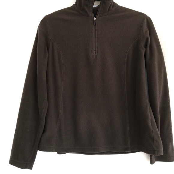 SOLD!! Lands End Brown Small Zip Pullover Fleece Long Sleeve Thermacheck Sweater - Picture 3 of 8